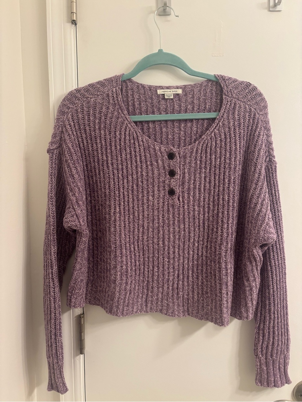 American Eagle Lavender Cropped Scoop Neck Sweater
